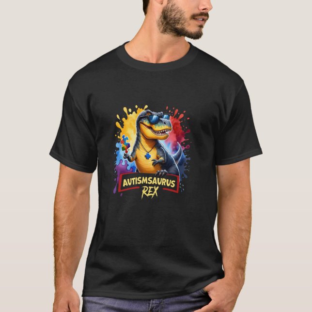 Camiseta Autismsaurus Rex Com Autismo de Borrão de Puzzle C (Frente)