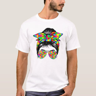 Camiseta Autista Autismo Sensibilização Mensagem Bun Óculos