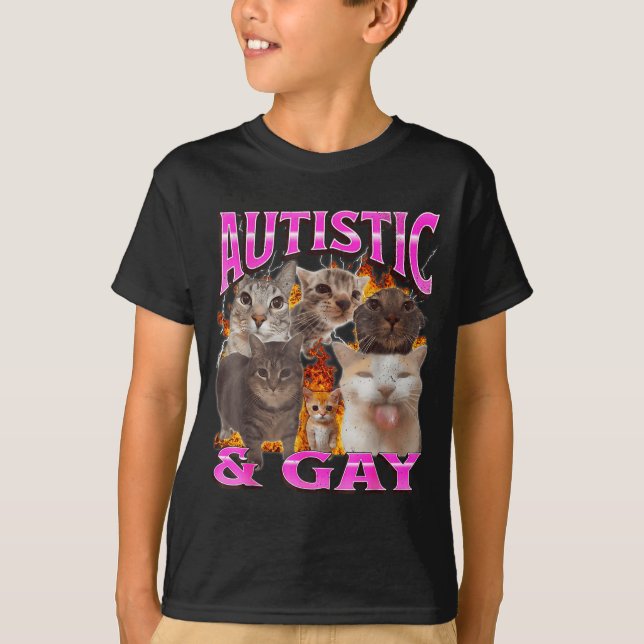 Camiseta Autistic And Gay Funny Cat Meme Bootleg Graphic  (Frente)