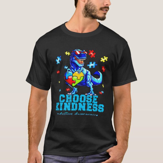 Camiseta Autistic Pride Day Dinosaur TRex Choose Kindness M (Frente)