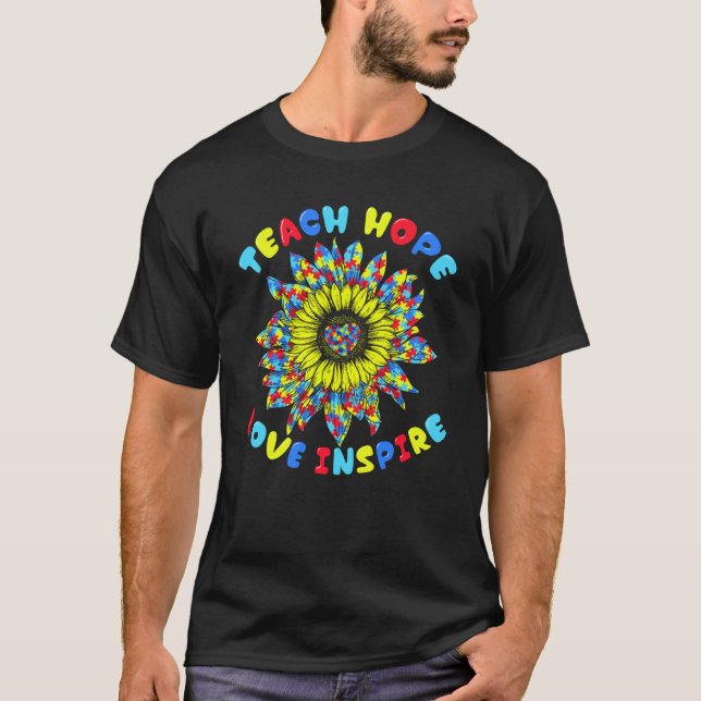 Camiseta Autistic Support Teacher Sunflower For Autism Awar (Frente)