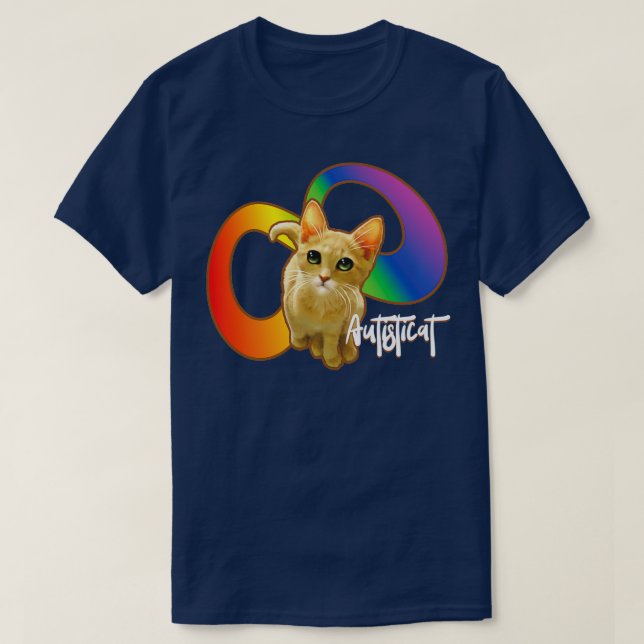Camiseta Autisticat autista orgulho do gato arco-íris infin (Frente do Design)