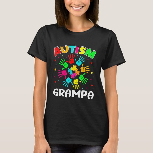 Camiseta Autitic Grampa Quebra-cabeça de Suporte à Família  (Frente)
