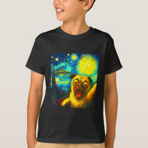 Camiseta Auto-retrato de Pug com Alien Ufo Engraçado Noite