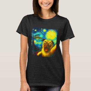 Camiseta Auto-retrato de Pug com Alien Ufo Noite Estrelada