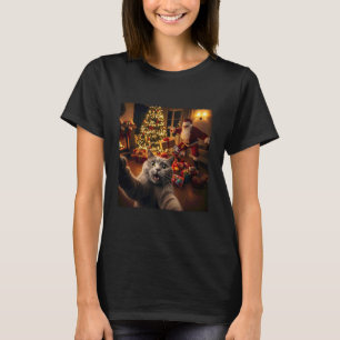 Camiseta Auto-retrato engraçado de Natal de gato com Papai