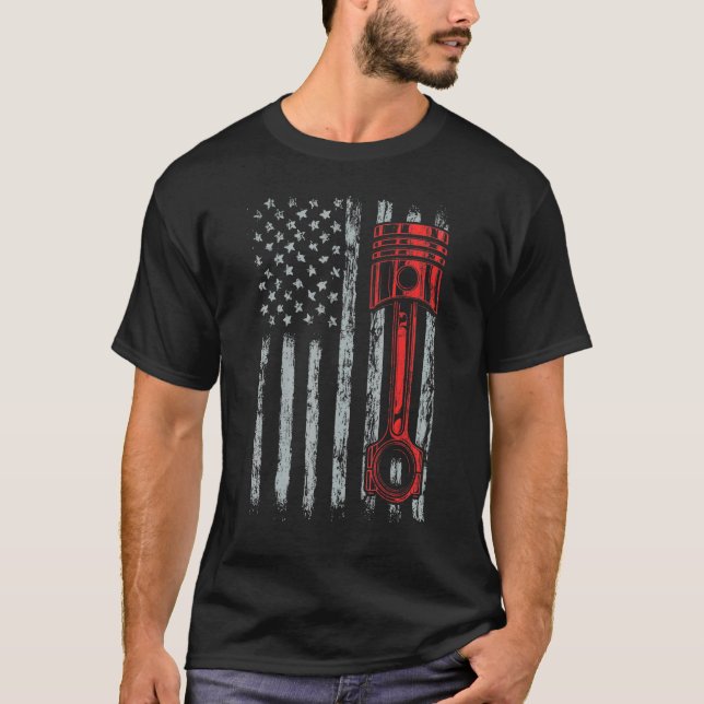 Camiseta Automóvel Entusiasta Americana Flag Pistola Muscul (Frente)