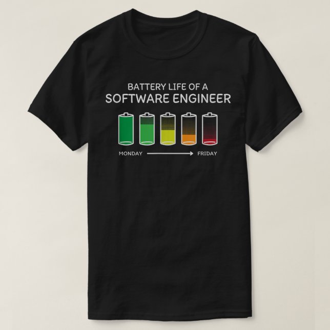 Camiseta Autonomia da bateria de um Engenheiro de software  (Frente do Design)