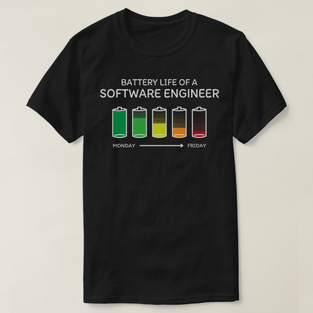 Camiseta Autonomia da bateria de um Engenheiro de software  (Frente do Design)