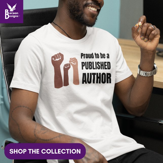 Camiseta Autor do Livro Negro Melanina Ortoso Personalizado (Black man wearing a Proud to be a Published Author tee, ideal for Black Authors. Shop the collection)