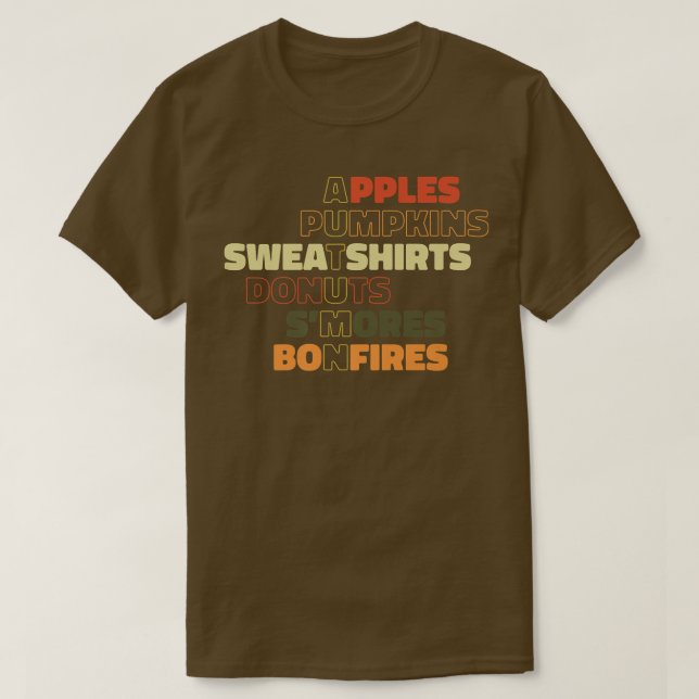 Camiseta Autumn Apple Pumpkins Rosquinhas Smores Bonfire (Frente do Design)