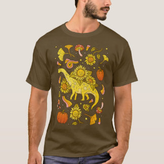 Camiseta Autumn Camarassauro Queda Dinossauro Arte Sunflowe
