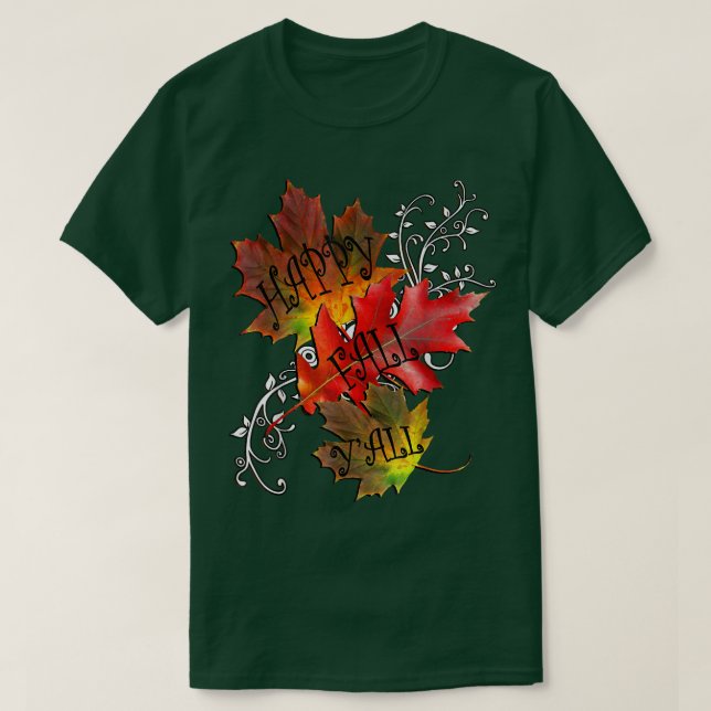 Camiseta Autumn Cote Feliz Queda Yall, Padrões Caindo (Frente do Design)