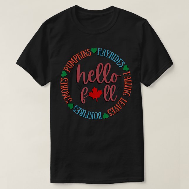Camiseta Autumn Deixa Bonfire Hayrides Smores PumpkinHapp (Frente do Design)