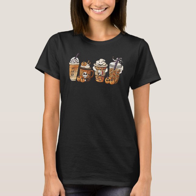 Camiseta Autumn Fall Coffee Latte Cups Horrors & Ghost Hall (Frente)