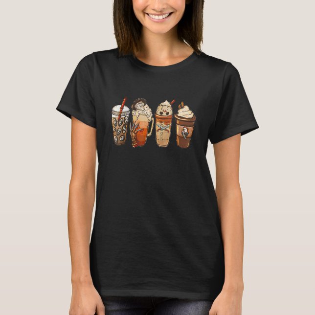 Camiseta Autumn Fall Coffee Latte Cups Horrors & Ghost Hall (Frente)
