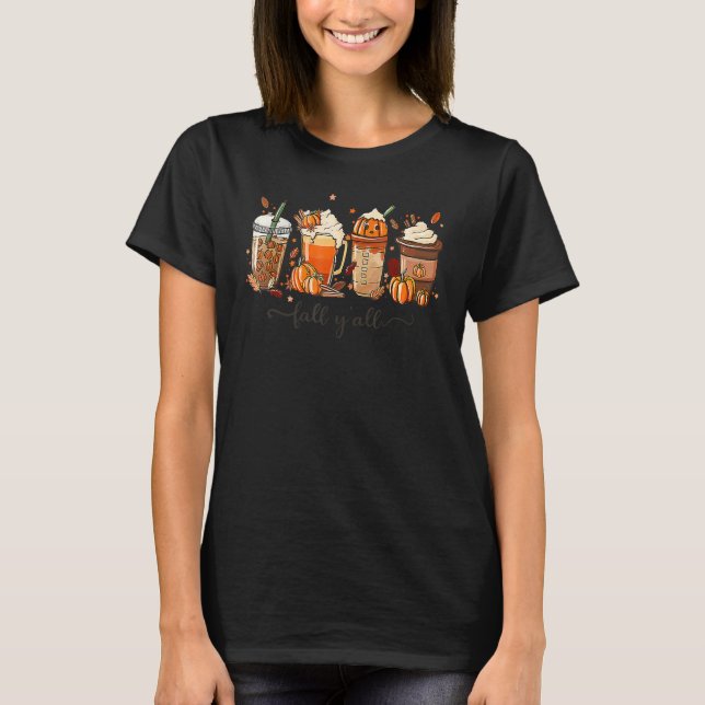 Camiseta Autumn Fall Coffee Spice Latte Cups Fall Y'all Tha (Frente)