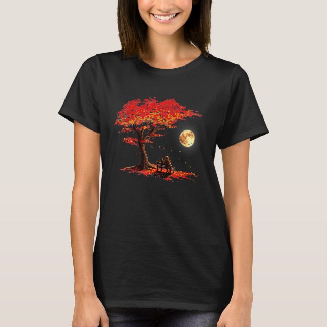 Camiseta Autumn Fall Leaves Moon Astronaut With Cat Outer S (Frente)