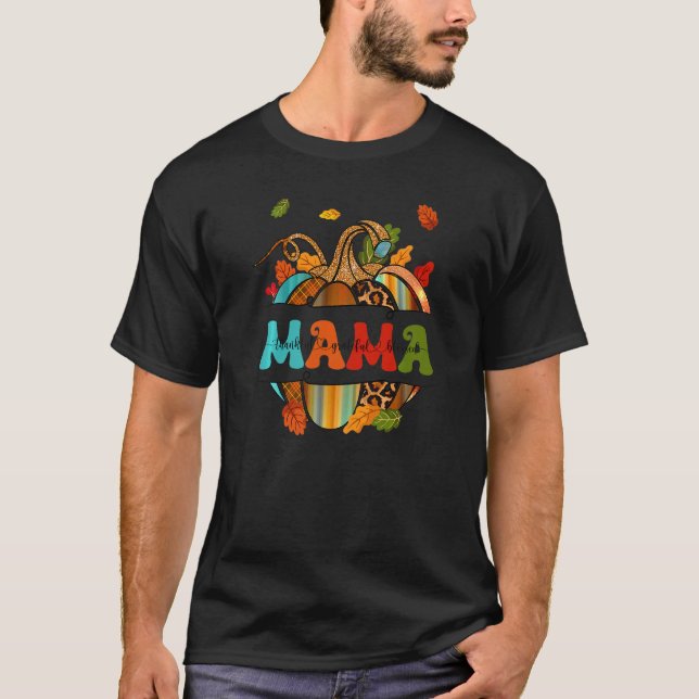 Camiseta Autumn Fall Outfit Mama Thankful Grateful Blessed  (Frente)