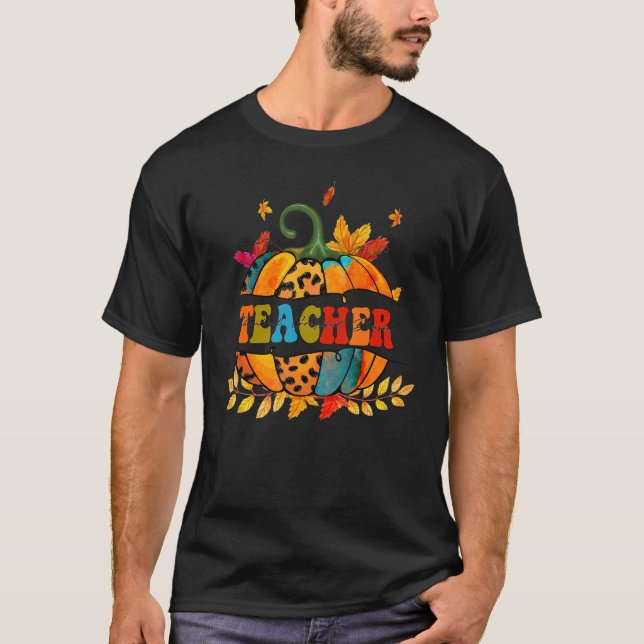 Camiseta Autumn Fall Outfit Teacher Thankful Grateful Bless (Frente)