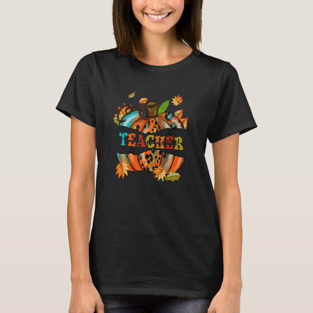 Camiseta Autumn Fall Outfit Teacher Thankful Grateful Bless (Frente)