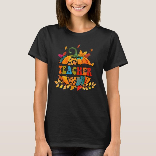 Camiseta Autumn Fall Outfit Teacher Thankful Grateful Bless (Frente)