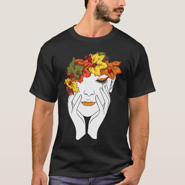Camiseta Autumn Flower Bouquet Girl Thanksgiving Retro ART  (Frente)