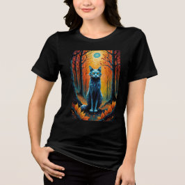 Camiseta Autumn Forest Cat com Folhagem de Fiery