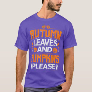 Camiseta Autumn Leaves E Pumpkin Por Favor Feliz Halloween 