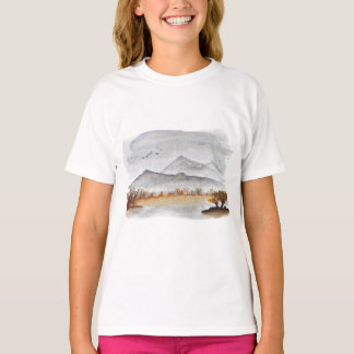 Camiseta Autumn Mountain Lake Landscape Aquarela Pacífica