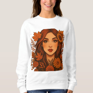 Camiseta Autumn Muse - Mulher com Flores de Queda