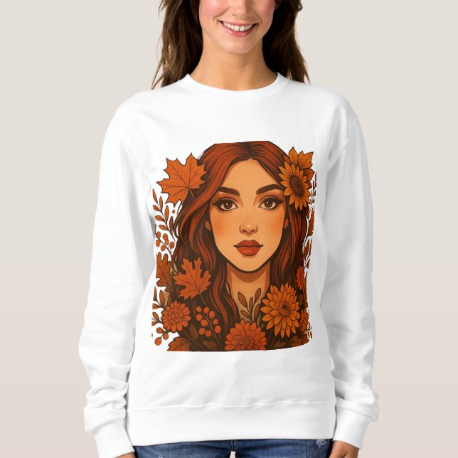 Camiseta Autumn Muse - Mulher com Flores de Queda (Frente)