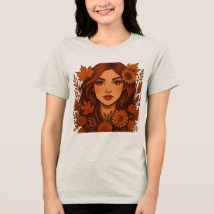 Camiseta Autumn Muse - Mulher com Flores de Queda
