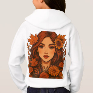 Camiseta Autumn Muse - Mulher com Flores de Queda