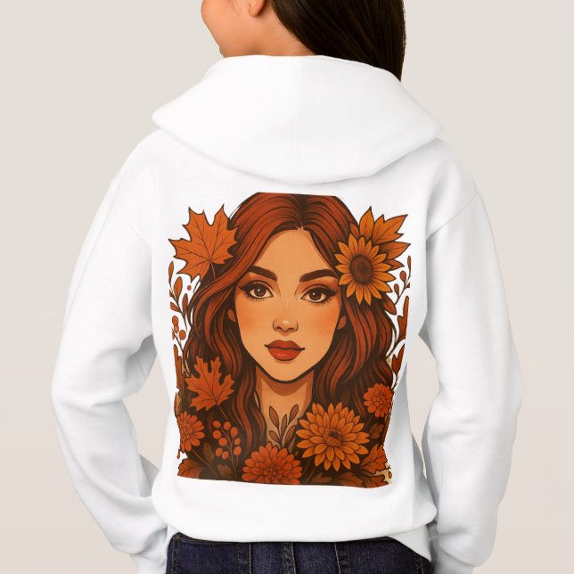 Camiseta Autumn Muse - Mulher com Flores de Queda (Verso)
