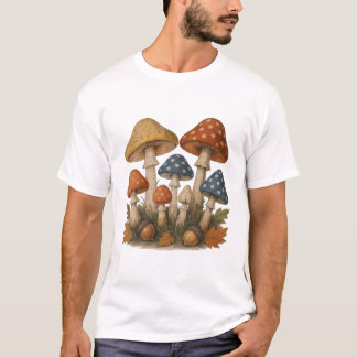 Camiseta Autumn Mushroom Design com Acorns e Folhas