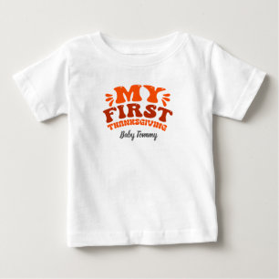 Camiseta Autumn Orange Retro Meu Primeiro Dia de Ação de Gr