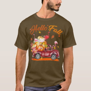 Camiseta Autumn Pink Flamingo Hello Fall Pumpkin Truck Do Q
