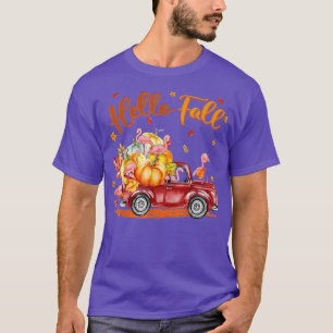 Camiseta Autumn Pink Flamingo Hello Fall, Pumpkin Truck Tha