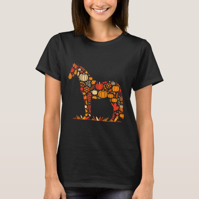 Camiseta Autumn Pumpkin Queda Horse Ação de Graças Mulheres (Frente)
