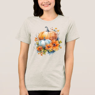 Camiseta Autumn Pumpkins com Flores e Folhagem