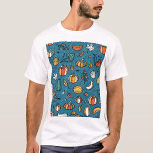 Camiseta Autumn Pumpkins sobre Vegetais Desenhados à Mão