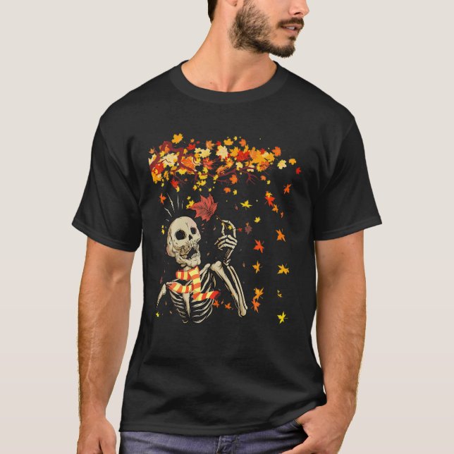 Camiseta Autumn Skeleton Happy Fall Y Pumpkin Spice Wom (Frente)