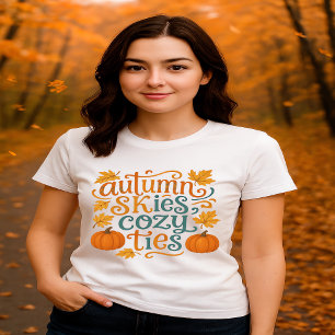 Camiseta Autumn Skies Cozy Gravatas - Tipografia de queda