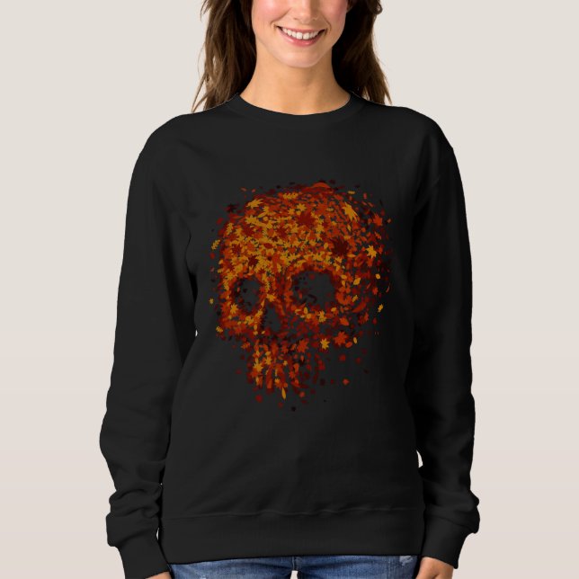 Camiseta Autumn Skull Shape Fall Leaves Graphics Halloween (Frente)