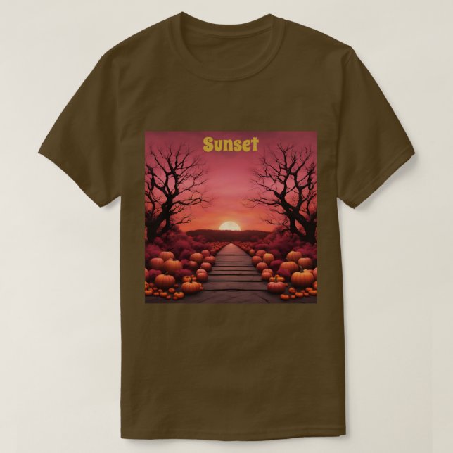 Camiseta Autumn Sunset Pumpkins (Frente do Design)