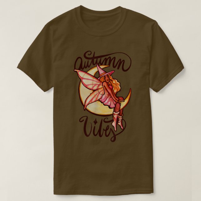 Camiseta Autumn Vibes Moon Witch Black Fairy Art  (Frente do Design)