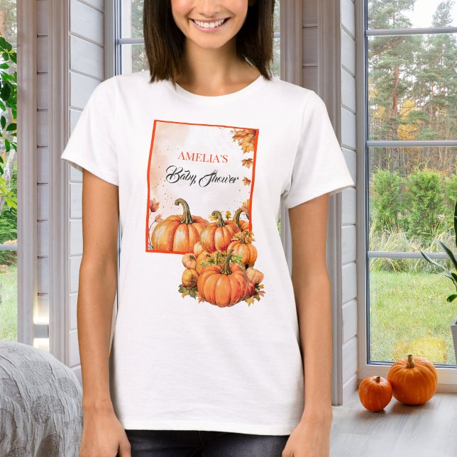Camiseta Autumnal Gold Orange Watercolor Pumpkin Mommy Baby (Criador carregado)
