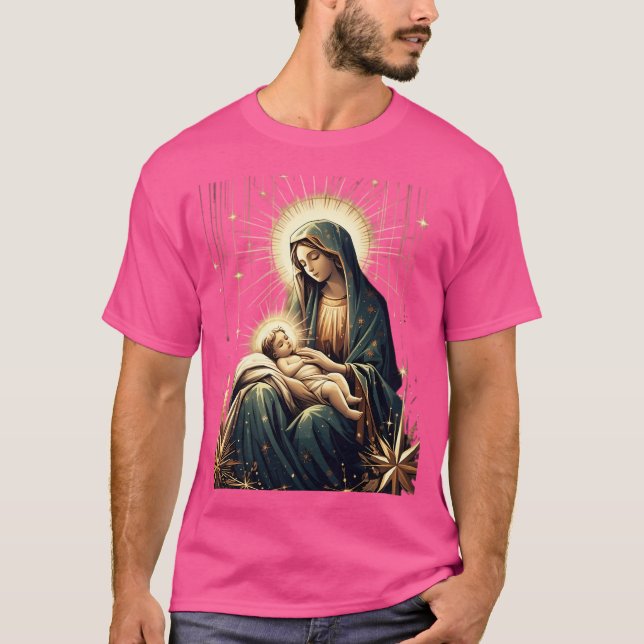 Camiseta Avançar Mãe De Natal De Deus Com Jesus Bebê (Frente)