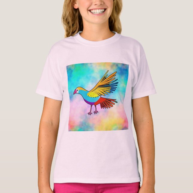 Camiseta Ave Colorida com Asas Estendidas (Frente)